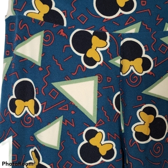 LuLaRoe Disney Minnie Mouse with Bow  Leggings Blue and Gold Pants EUC One Size - Picture 2 of 4